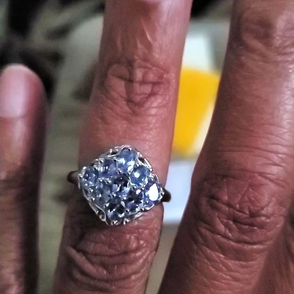 Tanzanite Cluster Ring Platinum Over Sterling Silver Size 6 - Picture 3 of 10